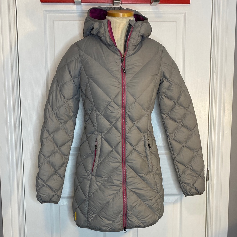 Lolë Grey Long Down Puffer Hooded Coat XS - Picture 2 of 13